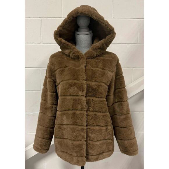 Apparis Goldy Coat Hooded Faux- Fur Jacket Camel Women’s Small Vegan Fur - Picture 1 of 11